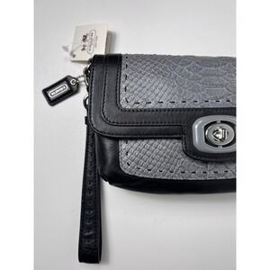 Coach Pinnacle Black/Gray Leather Embossed Python Clutch NWT